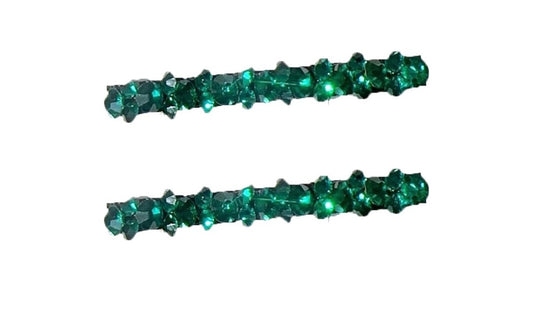 2-Pack Green Rhinestone Hair Barrette Clips - Shiny Duckbill Alligator Clips for Women, Bridal Wedding Hair Accessories