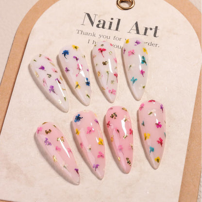 Fcozpjk Dried Flowers Gel Nail Polish Set - 4 Colors Translucent Jelly Nail Polish Kit for Spring Summer Floral Nail Design, Soak Off UV/LED Gel Polish for Home Manicure