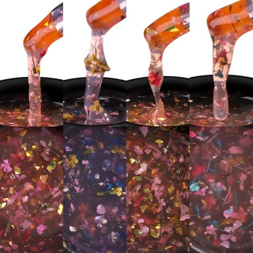 Fcozpjk Dried Flowers Gel Nail Polish Set - 4 Colors Translucent Jelly Nail Polish Kit for Spring Summer Floral Nail Design, Soak Off UV/LED Gel Polish for Home Manicure - görsel 10