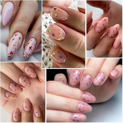 Fcozpjk Dried Flowers Gel Nail Polish Set - 4 Colors Translucent Jelly Nail Polish Kit for Spring Summer Floral Nail Design, Soak Off UV/LED Gel Polish for Home Manicure