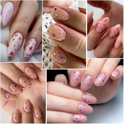 Fcozpjk Dried Flowers Gel Nail Polish Set - 4 Colors Translucent Jelly Nail Polish Kit for Spring Summer Floral Nail Design, Soak Off UV/LED Gel Polish for Home Manicure