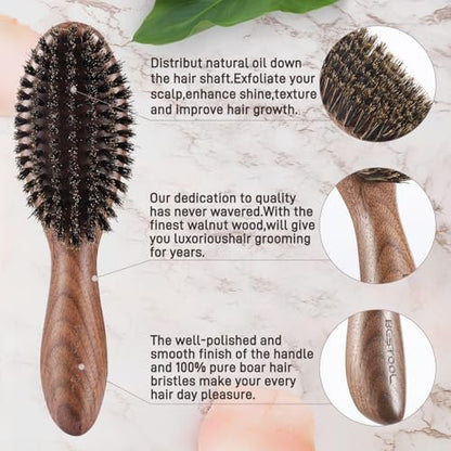 BESTOOL Natural Walnut Wood & Boar Bristle Hair Brush for Women, Men & Kids – Enhance Shine & Texture, Slick Back Hairbrush for Thin, Fine & Medium Hair Avelisse
