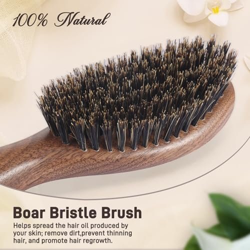 BESTOOL Natural Walnut Wood & Boar Bristle Hair Brush for Women, Men & Kids – Enhance Shine & Texture, Slick Back Hairbrush for Thin, Fine & Medium Hair Avelisse