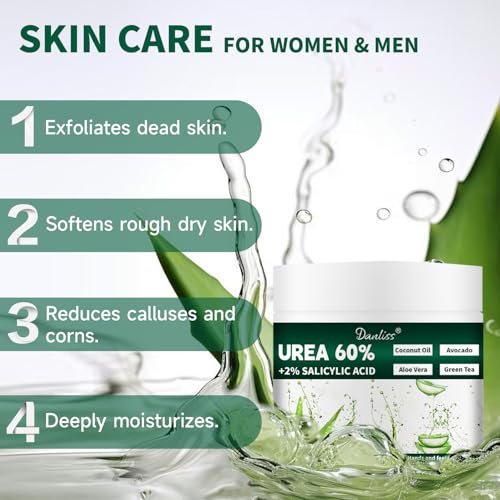 Danliss Urea Cream 60% with 2% Salicylic Acid – Unscented Maximum Strength Foot & Body Cream for Dry, Cracked Heels, Hands, Knees, and Elbows. Dead Skin Remover & Callus Repair Treatment, 6.35 oz - görsel 8