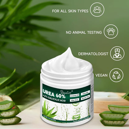 Danliss Urea Cream 60% with 2% Salicylic Acid – Unscented Maximum Strength Foot & Body Cream for Dry, Cracked Heels, Hands, Knees, and Elbows. Dead Skin Remover & Callus Repair Treatment, 6.35 oz