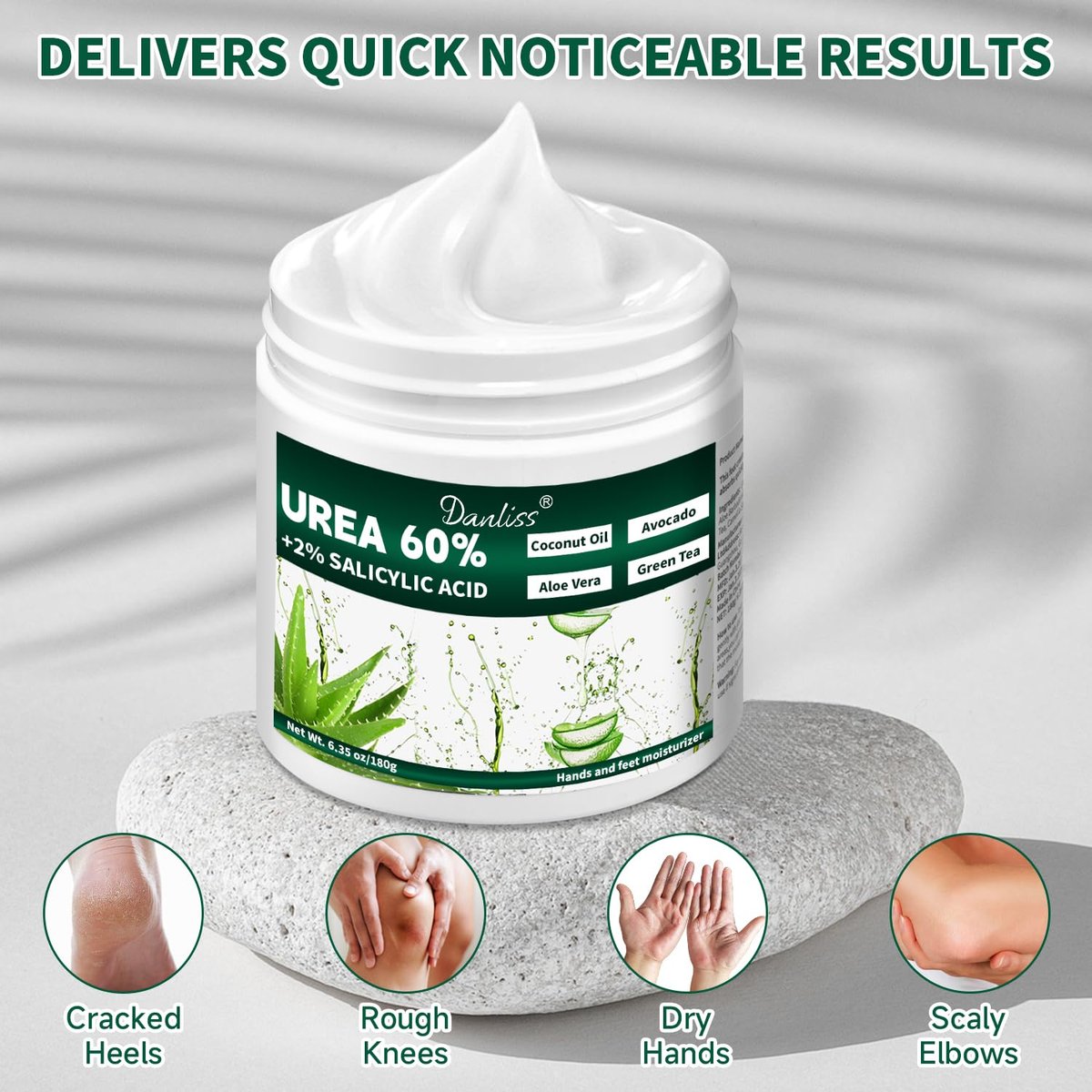 Danliss Urea Cream 60% with 2% Salicylic Acid – Unscented Maximum Strength Foot & Body Cream for Dry, Cracked Heels, Hands, Knees, and Elbows. Dead Skin Remover & Callus Repair Treatment, 6.35 oz - görsel 11