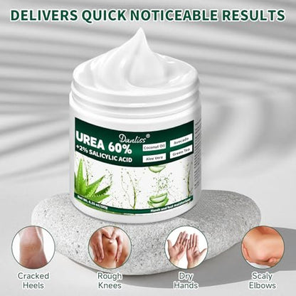 Danliss Urea Cream 60% with 2% Salicylic Acid – Unscented Maximum Strength Foot & Body Cream for Dry, Cracked Heels, Hands, Knees, and Elbows. Dead Skin Remover & Callus Repair Treatment, 6.35 oz