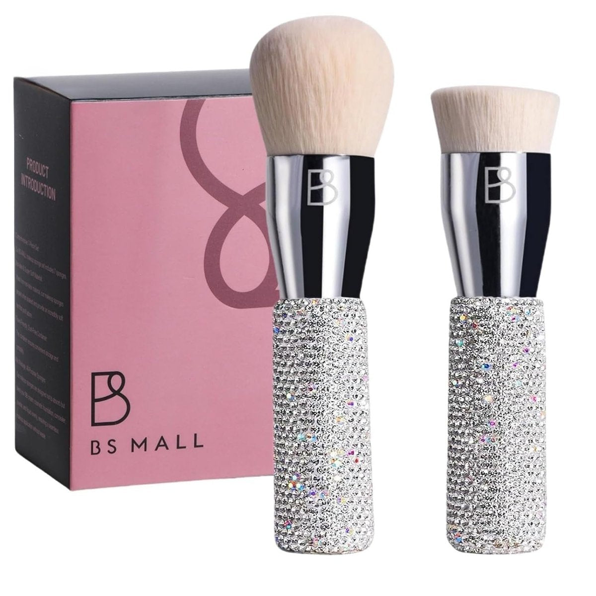 BS-MALL Luxury Diamond Handmade Powder & Blush Brush Set – Premium Synthetic Foundation Brushes, Pack of 2 (A-Pink) Avelisse