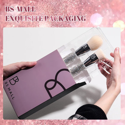 BS-MALL Luxury Diamond Handmade Powder & Blush Brush Set – Premium Synthetic Foundation Brushes, Pack of 2 (A-Pink) Avelisse