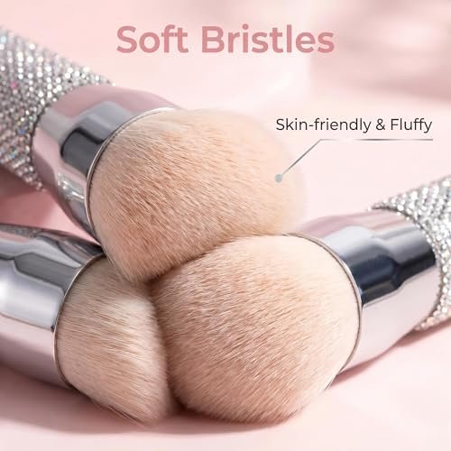 BS-MALL Luxury Diamond Handmade Powder & Blush Brush Set – Premium Synthetic Foundation Brushes, Pack of 2 (A-Pink) Avelisse
