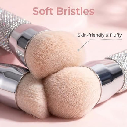 BS-MALL Luxury Diamond Handmade Powder & Blush Brush Set – Premium Synthetic Foundation Brushes, Pack of 2 (A-Pink) Avelisse