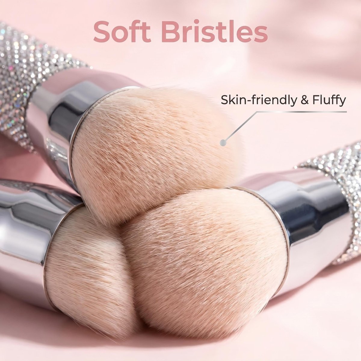 BS-MALL Luxury Diamond Handmade Powder & Blush Brush Set – Premium Synthetic Foundation Brushes, Pack of 2 (A-Pink) Avelisse