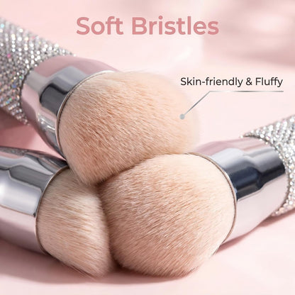 BS-MALL Luxury Diamond Handmade Powder & Blush Brush Set – Premium Synthetic Foundation Brushes, Pack of 2 (A-Pink) Avelisse