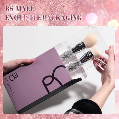 BS-MALL Luxury Diamond Handmade Powder & Blush Brush Set – Premium Synthetic Foundation Brushes, Pack of 2 (A-Pink) Avelisse