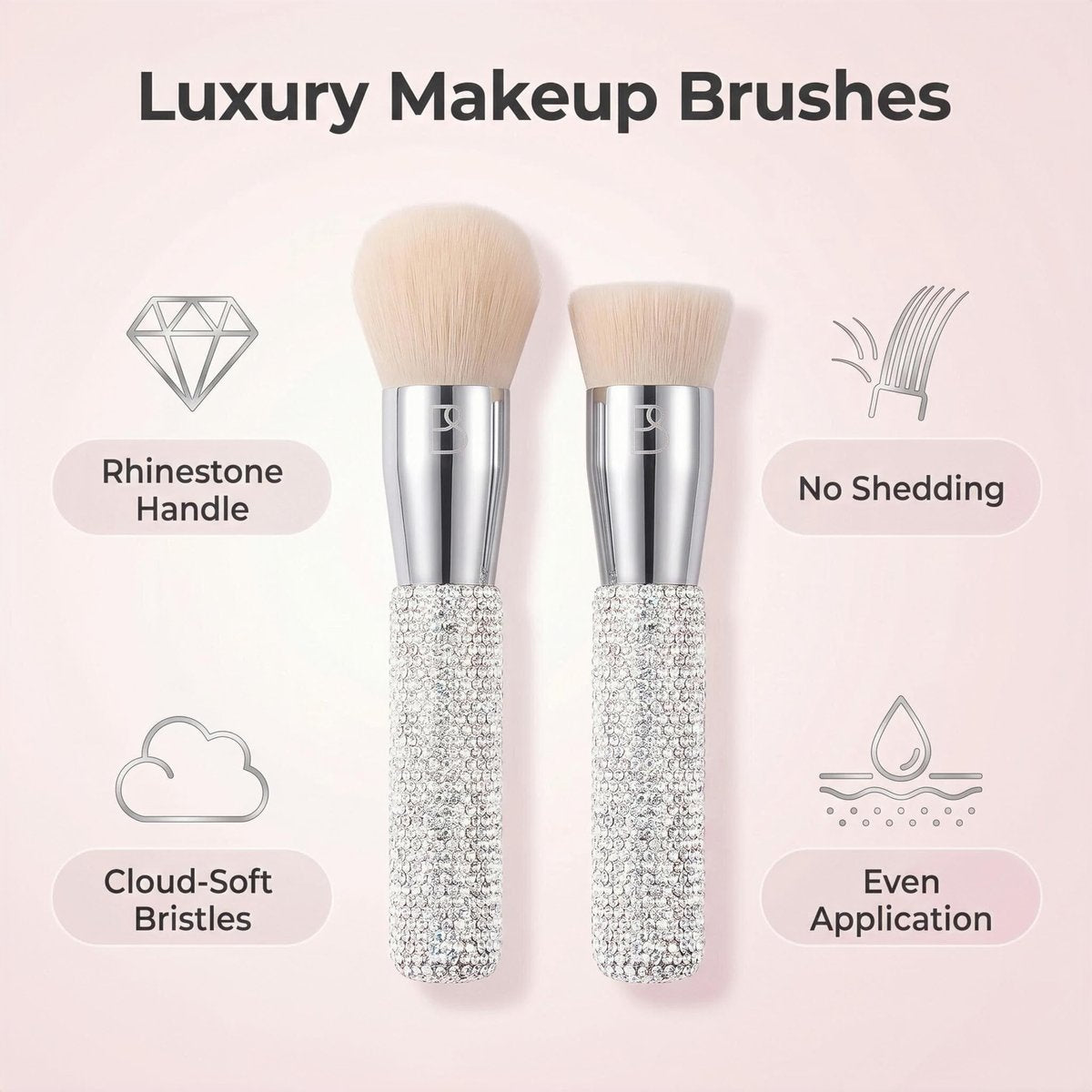BS-MALL Luxury Diamond Handmade Powder & Blush Brush Set – Premium Synthetic Foundation Brushes, Pack of 2 (A-Pink) Avelisse
