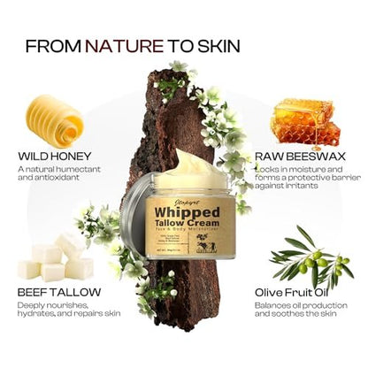 Jtopyrt Organic Grass-Fed Beef Tallow and Honey Balm - Whipped Tallow Face Moisturizer for Deep Nourishment, All Skin Types, 2.1 oz Avelisse