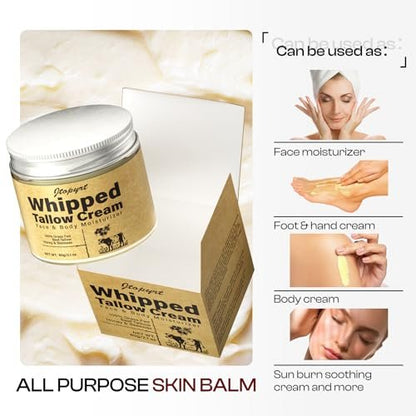 Jtopyrt Organic Grass-Fed Beef Tallow and Honey Balm - Whipped Tallow Face Moisturizer for Deep Nourishment, All Skin Types, 2.1 oz Avelisse