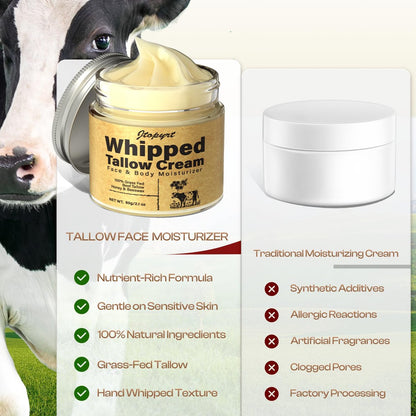 Jtopyrt Organic Grass-Fed Beef Tallow and Honey Balm - Whipped Tallow Face Moisturizer for Deep Nourishment, All Skin Types, 2.1 oz Avelisse