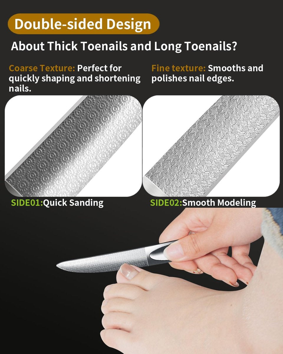 EBEWANLI Curved Nail File for Thick Toenails - Double Sided Stainless Steel Toenail File, Heavy Duty Fingernail File for Men and Women (Silver, 4.9 Inch) - görsel 3