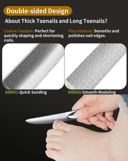 EBEWANLI Curved Nail File for Thick Toenails - Double Sided Stainless Steel Toenail File, Heavy Duty Fingernail File for Men and Women (Silver, 4.9 Inch)