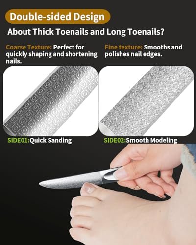 EBEWANLI Curved Nail File for Thick Toenails - Double Sided Stainless Steel Toenail File, Heavy Duty Fingernail File for Men and Women (Silver, 4.9 Inch)