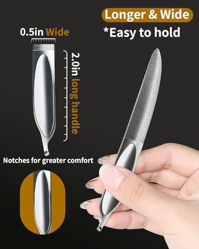 EBEWANLI Curved Nail File for Thick Toenails - Double Sided Stainless Steel Toenail File, Heavy Duty Fingernail File for Men and Women (Silver, 4.9 Inch) - görsel 6