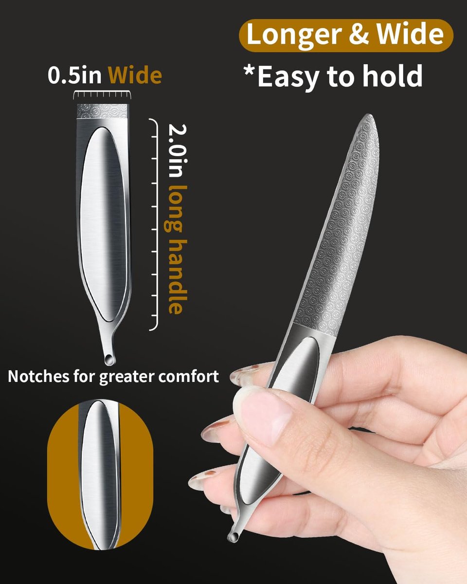 EBEWANLI Curved Nail File for Thick Toenails - Double Sided Stainless Steel Toenail File, Heavy Duty Fingernail File for Men and Women (Silver, 4.9 Inch) - görsel 5