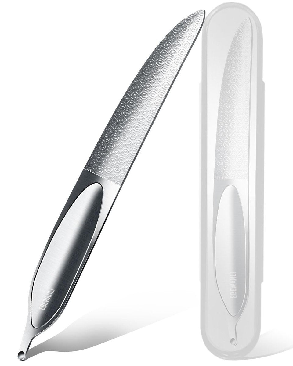 EBEWANLI Curved Nail File for Thick Toenails - Double Sided Stainless Steel Toenail File, Heavy Duty Fingernail File for Men and Women (Silver, 4.9 Inch) - görsel 1