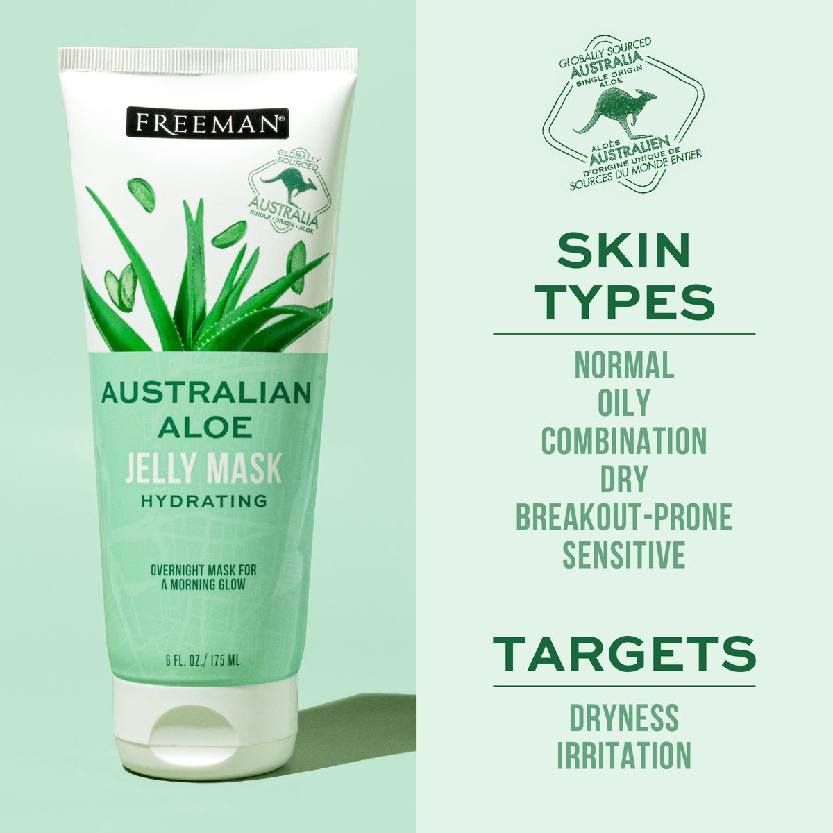 Freeman Exotic Blends Australian Aloe Jelly Mask - Leave-On Overnight Facial Mask for Calming, Soothing Irritation & Hydrating Dry Skin - Clean Skincare for All Skin Types - 6 fl. oz./175 ml Tube - görsel 5