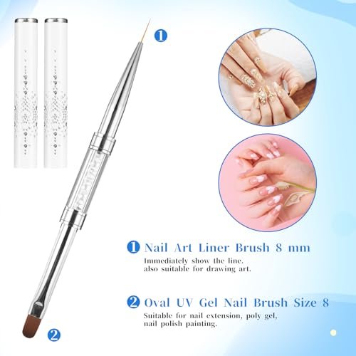 JJUNW 2 Pcs Double Ended Nail Builder Gel Brush & French Tip Brush - Hard Gel Nail Art Brush Set for Professional Nail Design (White) - görsel 5