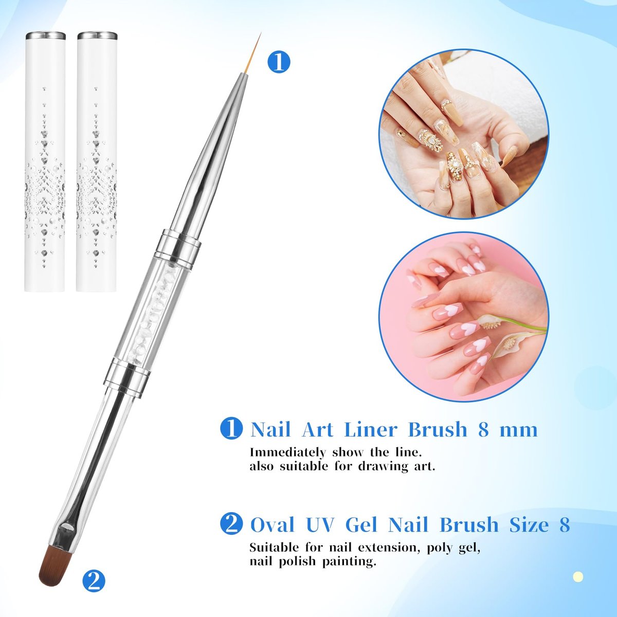 JJUNW 2 Pcs Double Ended Nail Builder Gel Brush & French Tip Brush - Hard Gel Nail Art Brush Set for Professional Nail Design (White) - görsel 6