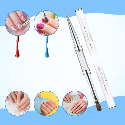 JJUNW 2 Pcs Double Ended Nail Builder Gel Brush & French Tip Brush - Hard Gel Nail Art Brush Set for Professional Nail Design (White)