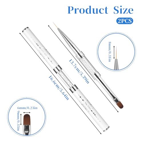 JJUNW 2 Pcs Double Ended Nail Builder Gel Brush & French Tip Brush - Hard Gel Nail Art Brush Set for Professional Nail Design (White) - görsel 3