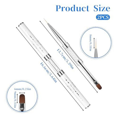 JJUNW 2 Pcs Double Ended Nail Builder Gel Brush & French Tip Brush - Hard Gel Nail Art Brush Set for Professional Nail Design (White)