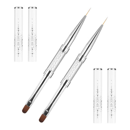 JJUNW 2 Pcs Double Ended Nail Builder Gel Brush & French Tip Brush - Hard Gel Nail Art Brush Set for Professional Nail Design (White)