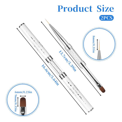 JJUNW 2 Pcs Double Ended Nail Builder Gel Brush & French Tip Brush - Hard Gel Nail Art Brush Set for Professional Nail Design (White)