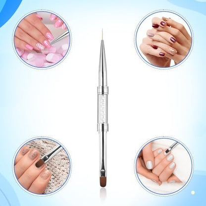 JJUNW 2 Pcs Double Ended Nail Builder Gel Brush & French Tip Brush - Hard Gel Nail Art Brush Set for Professional Nail Design (White)