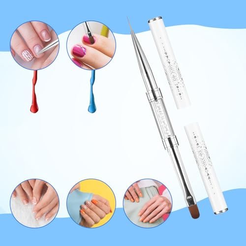 JJUNW 2 Pcs Double Ended Nail Builder Gel Brush & French Tip Brush - Hard Gel Nail Art Brush Set for Professional Nail Design (White) - görsel 7