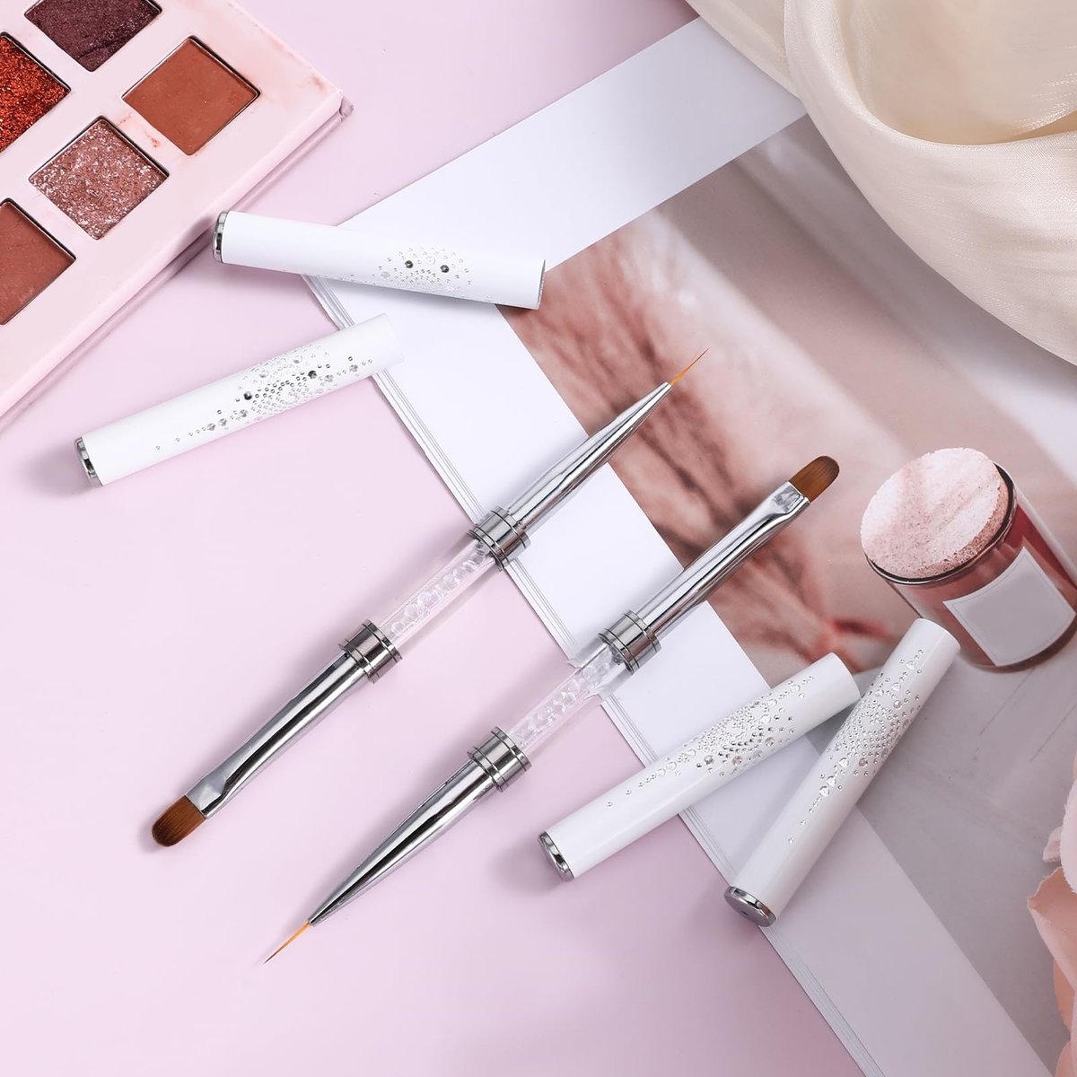JJUNW 2 Pcs Double Ended Nail Builder Gel Brush & French Tip Brush - Hard Gel Nail Art Brush Set for Professional Nail Design (White) - görsel 14