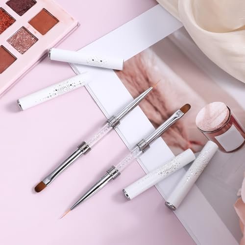 JJUNW 2 Pcs Double Ended Nail Builder Gel Brush & French Tip Brush - Hard Gel Nail Art Brush Set for Professional Nail Design (White) - görsel 13