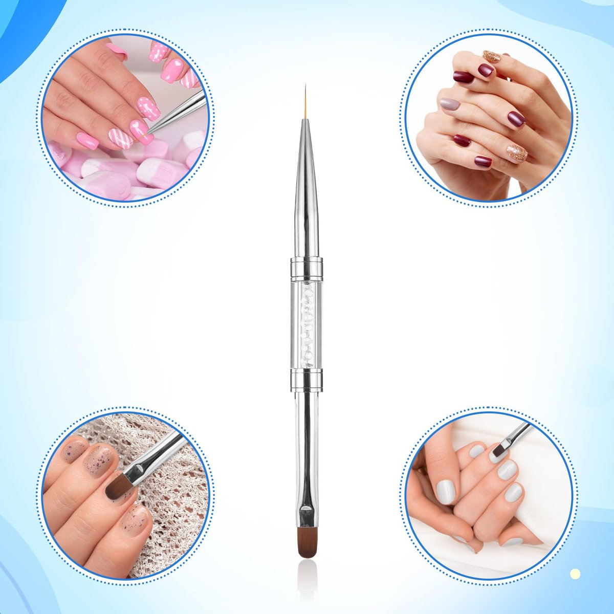 JJUNW 2 Pcs Double Ended Nail Builder Gel Brush & French Tip Brush - Hard Gel Nail Art Brush Set for Professional Nail Design (White) - görsel 12