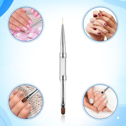JJUNW 2 Pcs Double Ended Nail Builder Gel Brush & French Tip Brush - Hard Gel Nail Art Brush Set for Professional Nail Design (White)