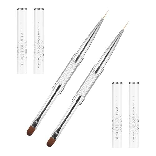 JJUNW 2 Pcs Double Ended Nail Builder Gel Brush & French Tip Brush - Hard Gel Nail Art Brush Set for Professional Nail Design (White) - görsel 1