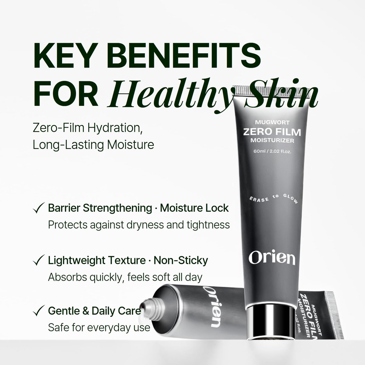 Orien Mugwort Zero Film Moisturizer 60ml – Niacinamide 2% + Panthenol + Glycerin + Adenosine Face Moisturizer Avelisse