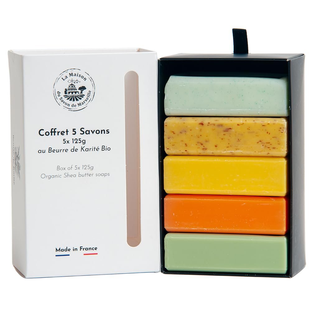 La Maison du Savon de Marseille French Soaps - Organic Shea Butter Nourishing Moisturising Skincare Gift Set - Citrus Fragrances (5 x 125g Bars) - görsel 3