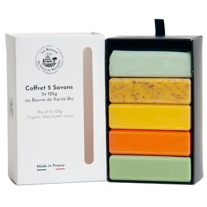 La Maison du Savon de Marseille French Soaps - Organic Shea Butter Nourishing Moisturising Skincare Gift Set - Citrus Fragrances (5 x 125g Bars)
