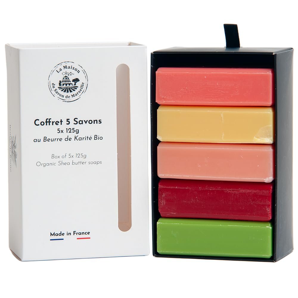 La Maison du Savon de Marseille French Soaps - Organic Shea Butter Skincare Gift Set - 5 x 125g Bars (Peach, Green Apple, Strawberry, Pineapple, Orange Blossom) - görsel 5