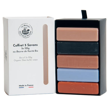 La Maison du Savon de Marseille French Soaps - 5 x 125g Bars - Organic Shea Butter Moisturising Skincare Gift Set - Masculine Fragrances (Musk, Cedar Wood, Oud Wood, Tonic, Opium)
