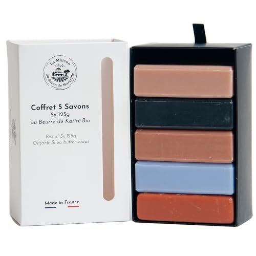 La Maison du Savon de Marseille French Soaps - 5 x 125g Bars - Organic Shea Butter Moisturising Skincare Gift Set - Masculine Fragrances (Musk, Cedar Wood, Oud Wood, Tonic, Opium) - görsel 6