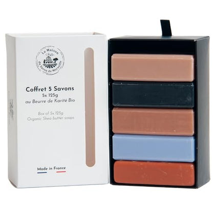 La Maison du Savon de Marseille French Soaps - 5 x 125g Bars - Organic Shea Butter Moisturising Skincare Gift Set - Masculine Fragrances (Musk, Cedar Wood, Oud Wood, Tonic, Opium)